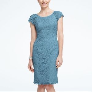 David’s Bridal Blue Lace Short Sleeve Sheath Dress